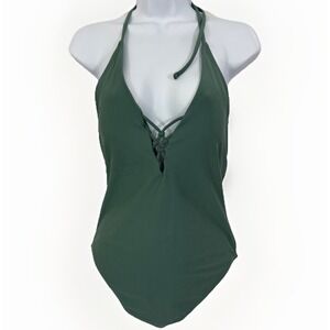 Xhilaration Soft Pine Green Macramé Back One-Piece Swimsuit Size‎ L